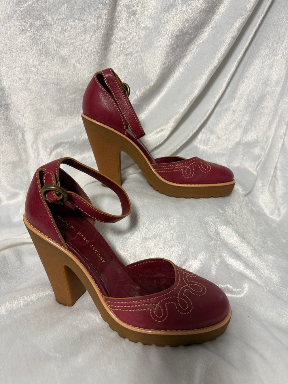 Marc By Marc Jacobs Burgundy Platform Chunky Heel Sandals